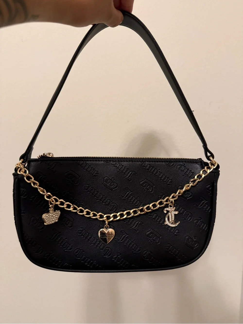 Juicy Couture Black Shoulder Bag with Gold Charm Chain